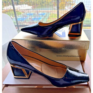 Statement Women's Blink Pump black gold Preppy, Party dress block heel size 8